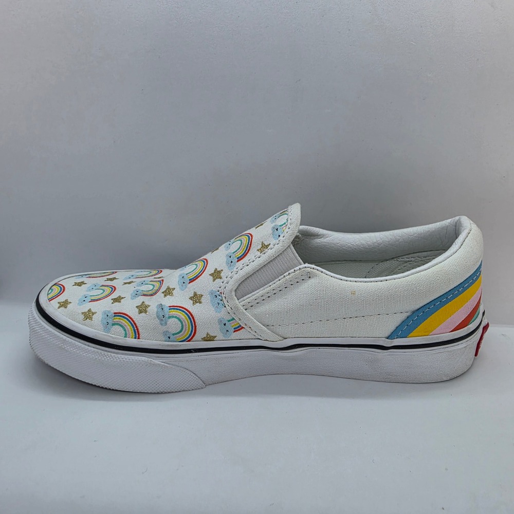 Vans‎ Kids Classic Slip-On Rainbow Star Glitter White Canvas Shoes Size 2.5 Kids - Picture 7 of 12